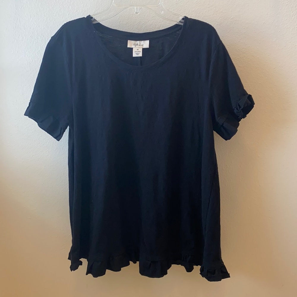 Style & Co Black Ruffled Sleeve Blouse
